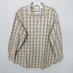 L.L.Bean Flannel Shirt Mens Brown Plaid Long Sleeve Casual Outdoorsy Rustic